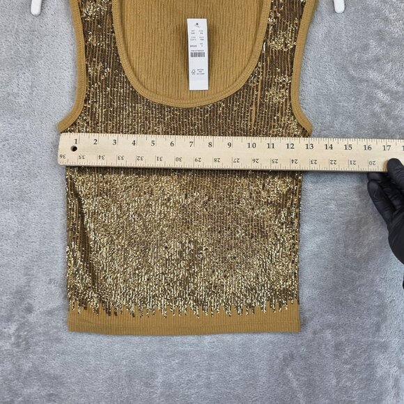 J.Crew Sequin Tank Top Womens Small Gold Scoop Neck Knit Sleeveless Party CD115 - Picture 5 of 12